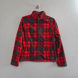 Merona Red Plaid Full Zip Fleece Jacket Medium Weight Lumberjack Size Small